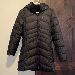 Marmot Montreal 700 Fill Goose Down Coat Puffer Knee Length Fur Hood Black M